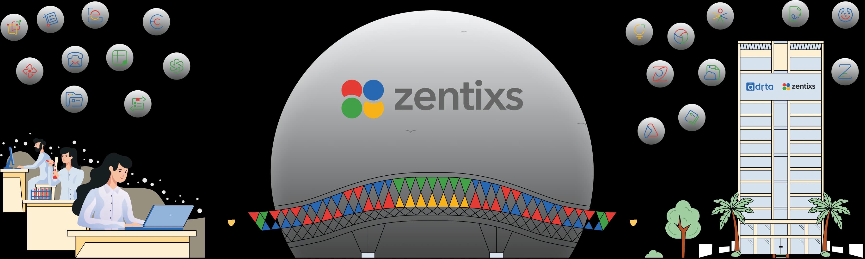 Zentix life science bridge illustration